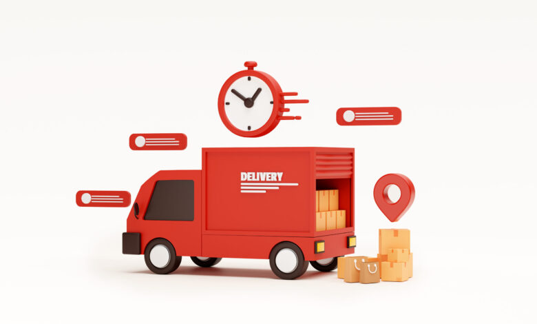 Red delivery car deliver express Shipping fast delivery truck an - مرينا لتجارة اثاث مستعمل